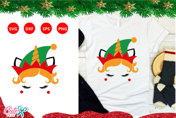 Christmas Unicorn Face with Elf Hat SVG
