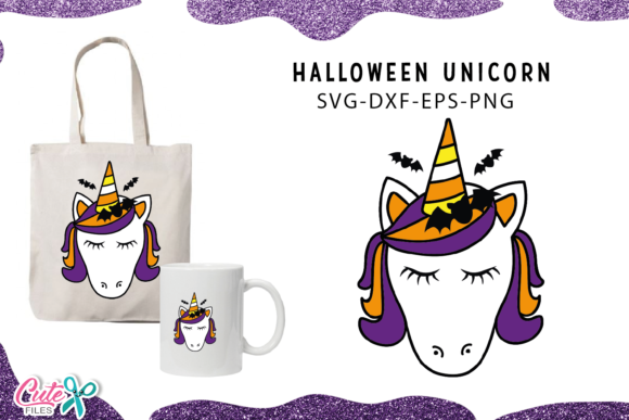 Unicorn Face with Bat Halloween Svg Cut